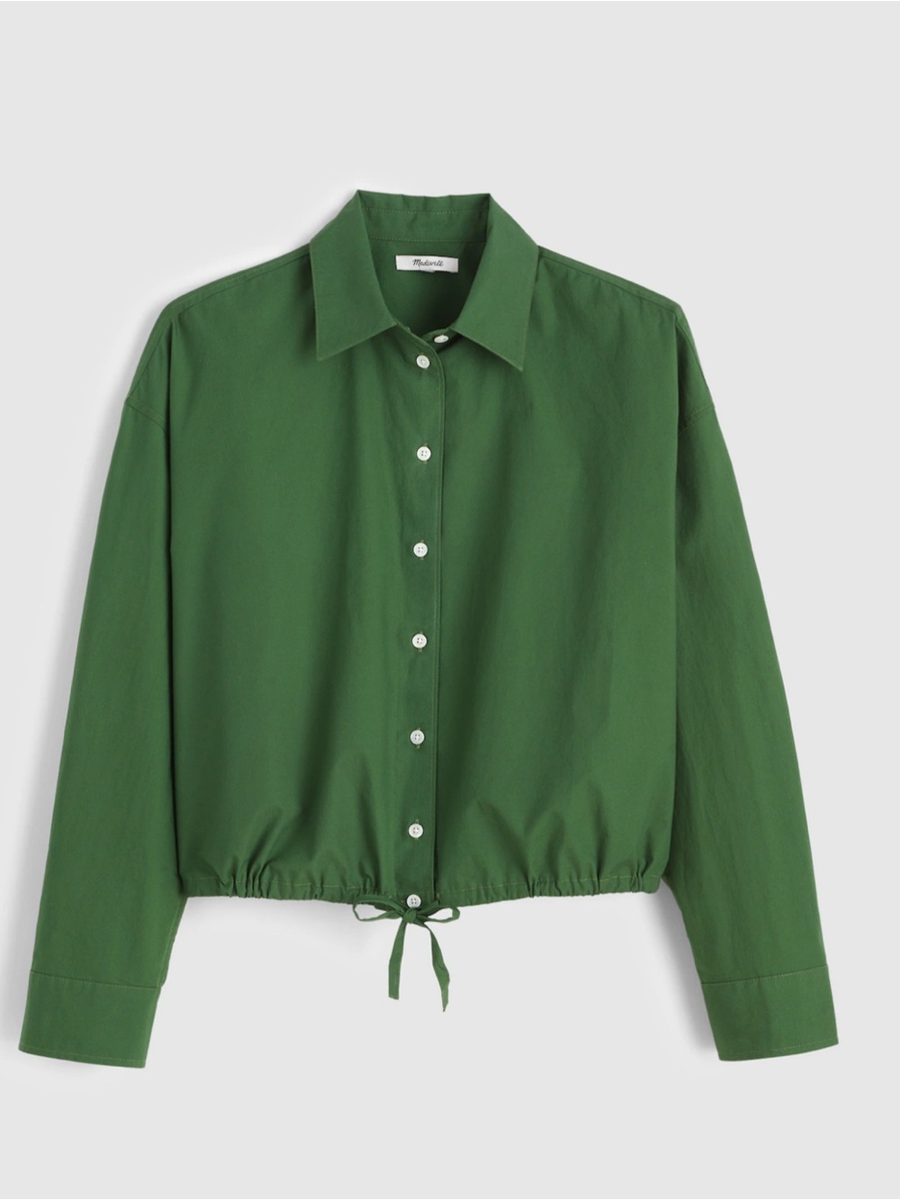 Madewell Cropped Drawstring Button-Down Garden Green Shirt NZ452 Brand New XXS